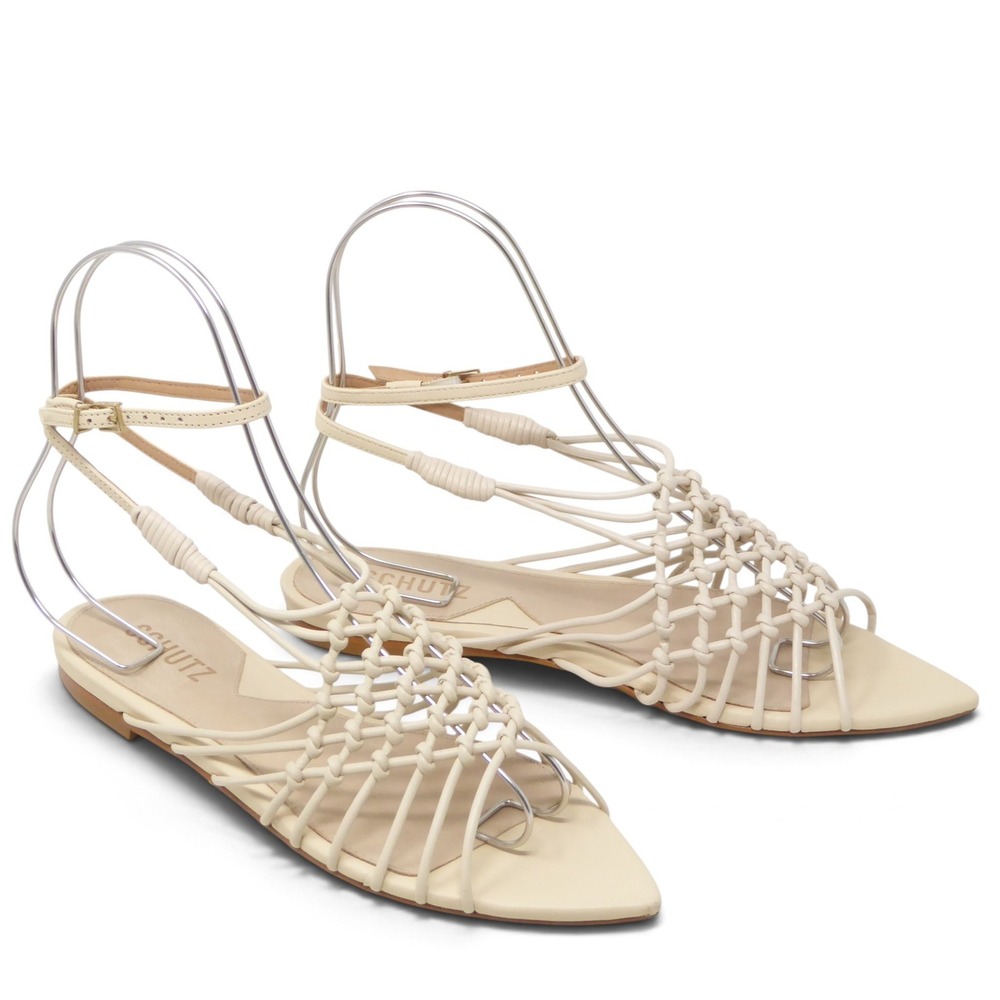NEW Schutz Womens Tinah Woven Flats Sandals Cream Strappy Pointed Toe Flat 7.5B